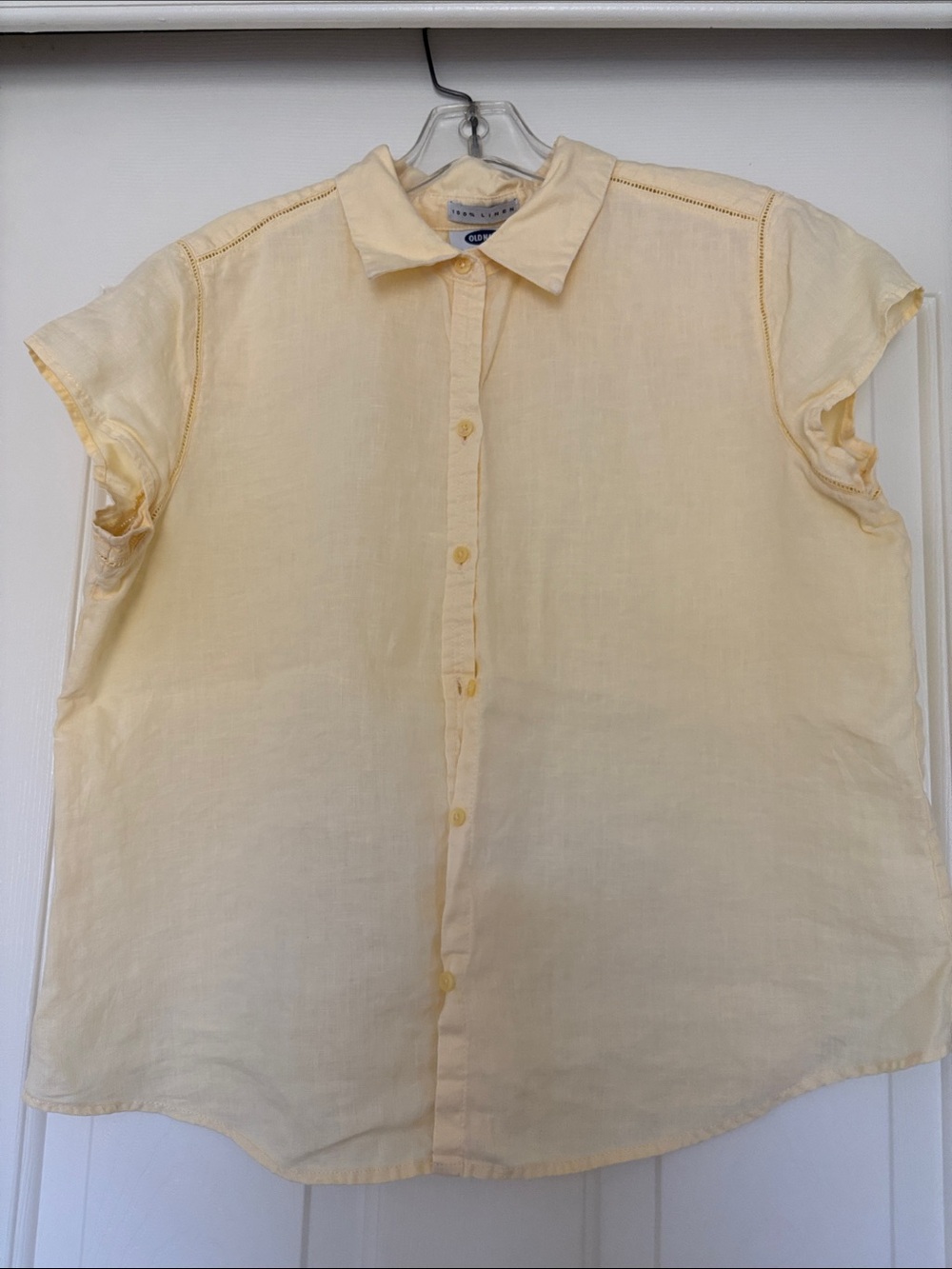 Old Navy,  Pale Yellow Linen Short-Sleeve Button Front Shirt